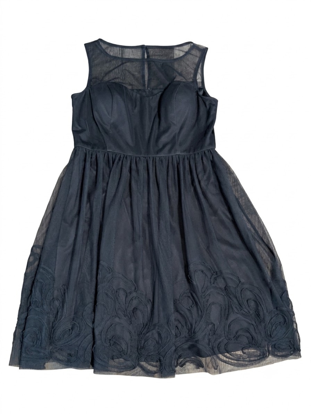 Eliza J Navy Blue Illusion Neckline Mesh Soutache Dress Cocktail Party XL Formal